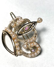 Hair Clip Royal Crown Faux Pearls AB Rhinestones Accessory
