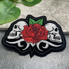 Embroidered Iron-On Sew On Patch New Free Ship Rose Skull 3x3.8" A1263