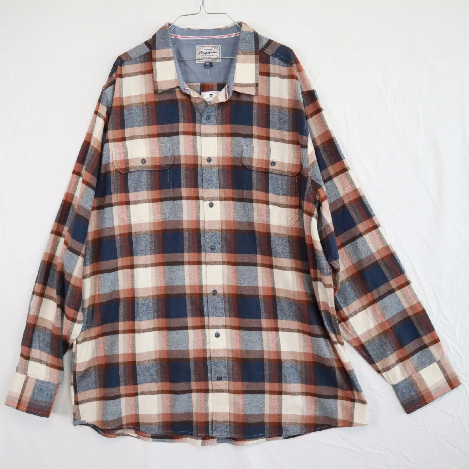 Flag & Anthem Flannel Shirt Mens 3XLT Tall Flap Pocket Button Up Long Sleeve NWT