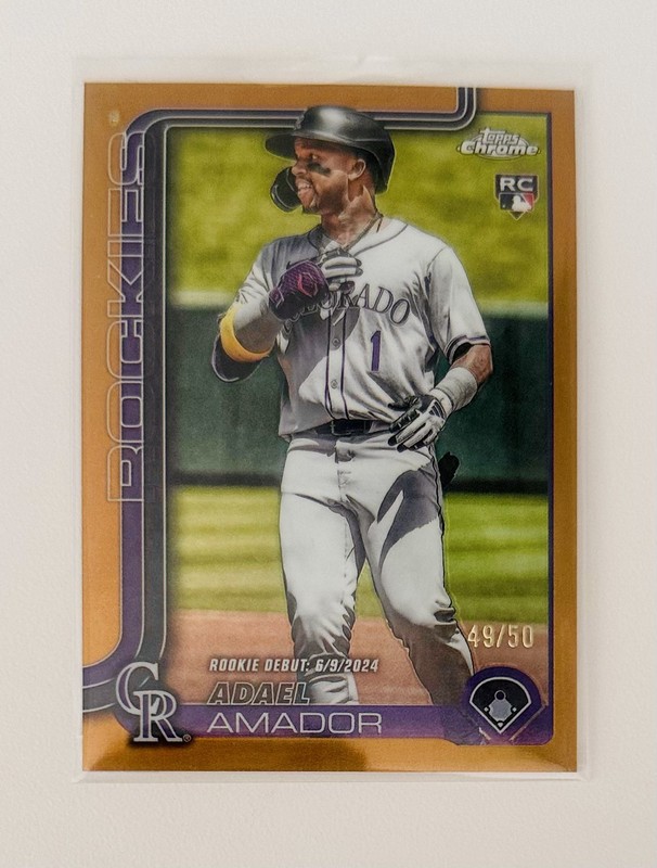 Adael Amador RC 2025 Topps Update Gold Rainbow Foil Rookie Debut Rockies /50