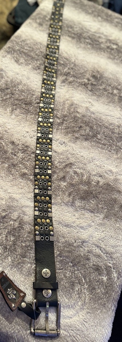 RARE Vintage BLACK STUDDED LEATHER AFFLICTION Gothic BELT y2k Size