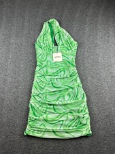 Superdown Women's Green Asymmetrical Ruched Mini Dress Size XS NWT Party Bodycon
