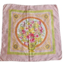 VTG Burberrys 100 Silk Pink Roses Made In Italy Square 34x34 Hand Rolled Hem