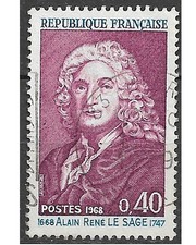 Timbre Oblitéré YT 1558 LE SAGE  Ecrivain 1968