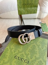 GG Men's Leather Belt GG Buckle Black Leather NEW