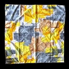 Vintage Mademoiselle brand chic yellow and gray abstract motif scarf