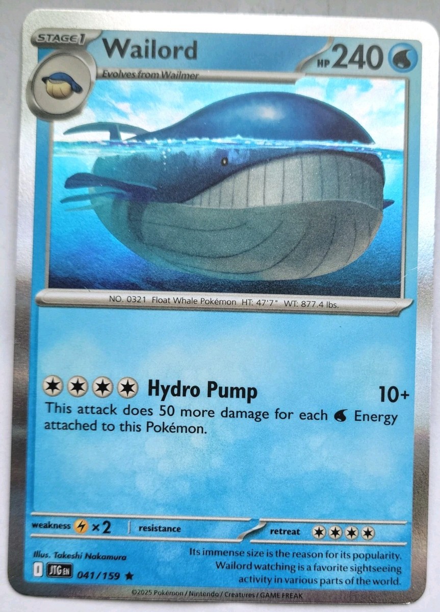 Wailord HP240 2025 Holo Pokémon Card No. 041/159 | eBay