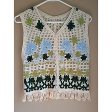 Crochet Festival Granny Fringe Boho Wester Knitted Vest Size S