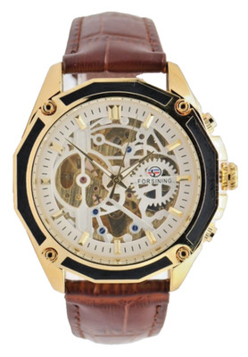 Automatik Uhr Mechanisch Herren Forsining Armbanduhr Skelett Lederarmband 46mm