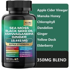 Sea Moss, Black Seed Oil, Ashwagandha, Turmeric, Ginger 16 in 1 60 Capsules US