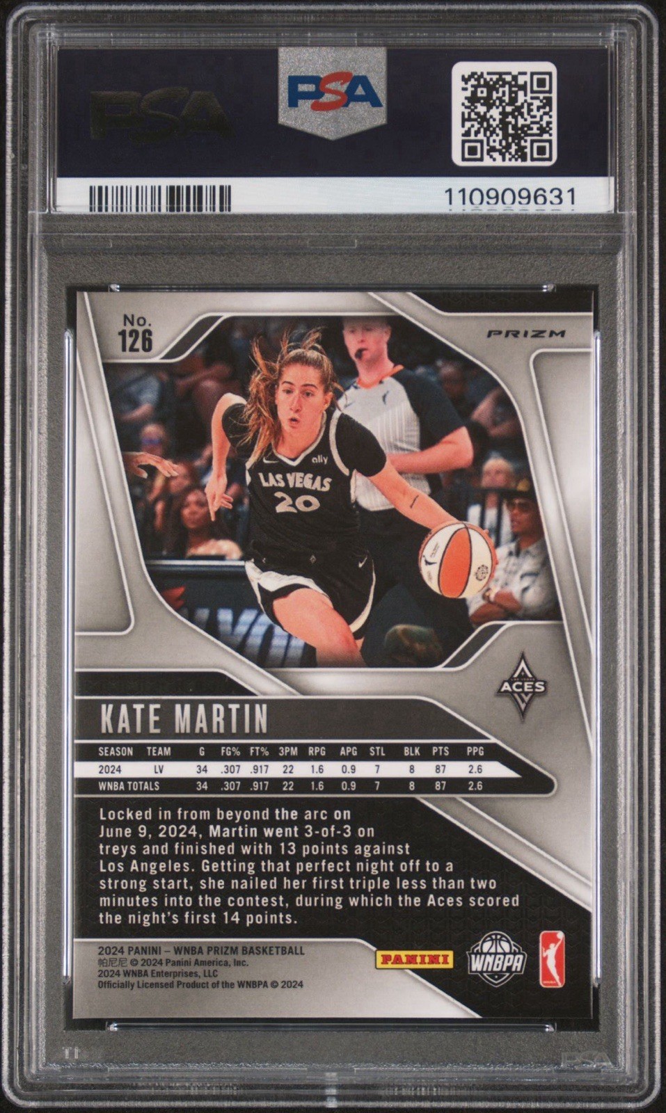 Kate Martin PSA 10 Pop 14 2024 Panini Prizm WNBA Silver Prizms Rookie RC #126 view 2