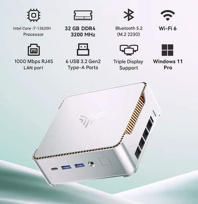 NIPOGI H2 Mini PC Intel Core i7-13620H, 32GB DDR4, 1TB SSD