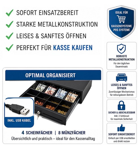 Usb Kassenschublade Kassenlade Geldlade 4 Scheine 8 MüNzen-image