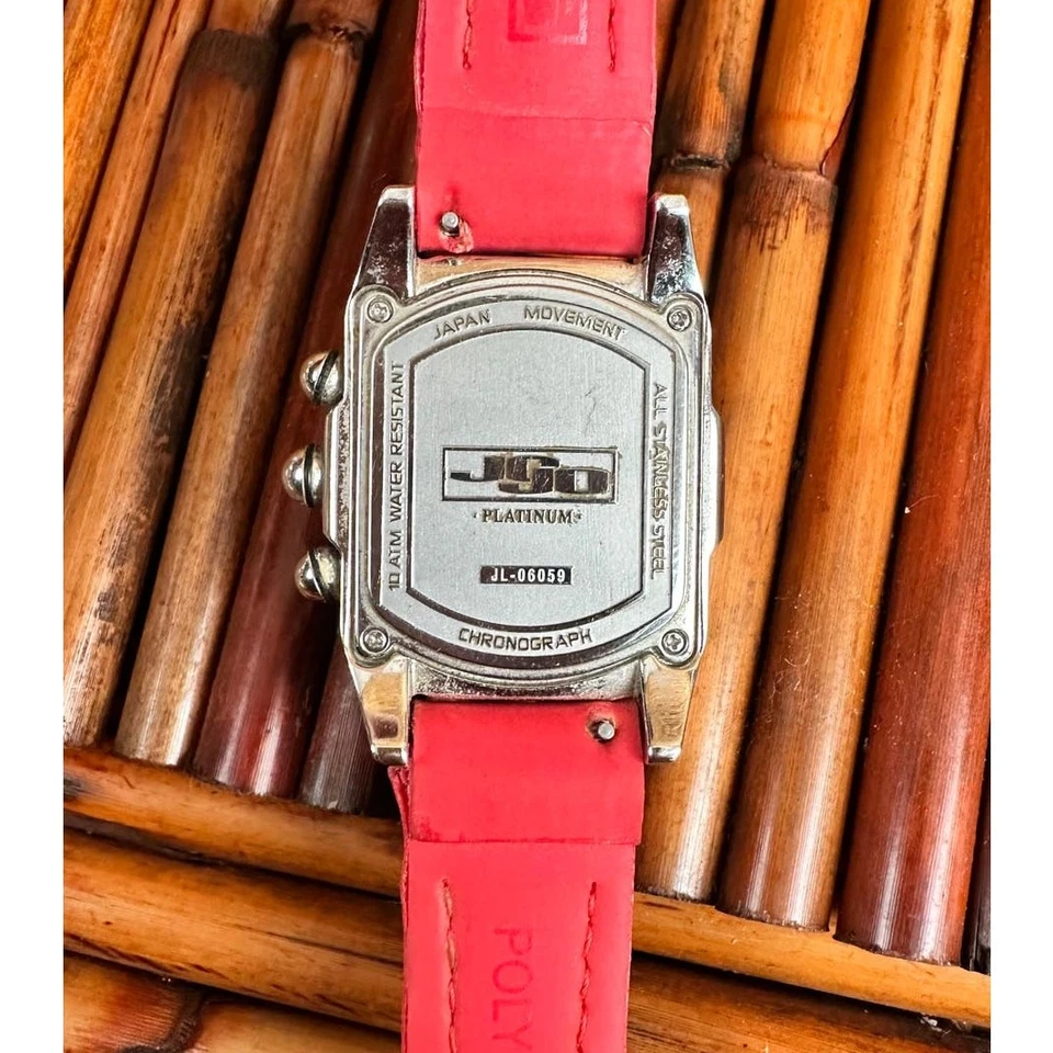 Reloj JoJo Rodeo Hombre Rosa Acero Inoxidable Platino Cuadrado Cuero Diamante Foto 3 de 4