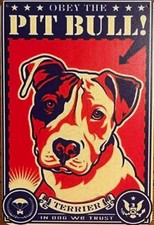 PIT BULL DOG METAL TIN SIGN WARNING DANGER PROTECTED BY PIT BULL IN DOG WE TRUST