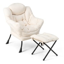 Lazy Chair with Ottoman Modern Leisure Reading Contemporary Chair Beige