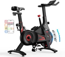 Silent Magnetic Spin Bike w/ App, 100 Levels, Compact Design, 300lb Capacity