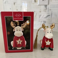 LENOX Porcelain Moose Monogram Initial F Christmas Tree Ornament