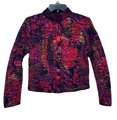 Ruby Rd Jacket Stretchy Quilted Textured Colorful Zip Front Women's Size PM