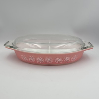 Pyrex Gaiety Schneeflocke Deckel Gemüseschale Koralle Rosa 32x21cm Top Zustand