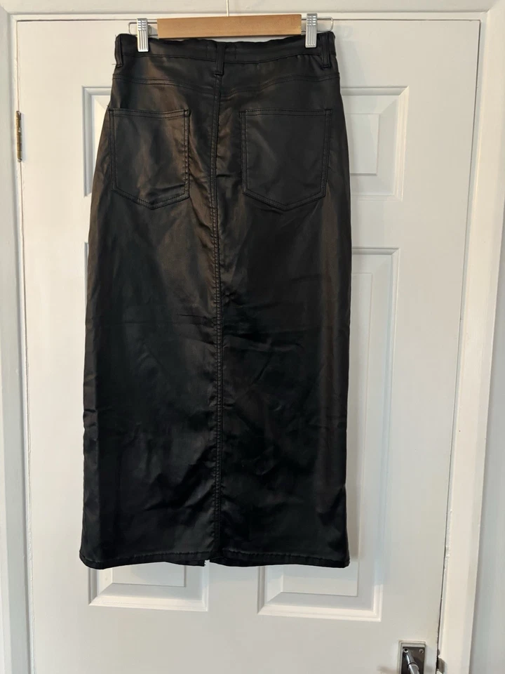 Bnwt Quiz Black Faux Leather Skirt Front Split RRP £29.99 With Pockets - Image 3 of 4