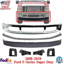 Front Bumper Chrome Steel Kit w/Brackets For 2008-2010 Ford F-Series Super Duty