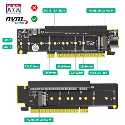 PCIe 4.0 X16 zu Dual NVMe und 1xMore PCIe x16 x8 Signaladapter für M.2 NVMe SSD