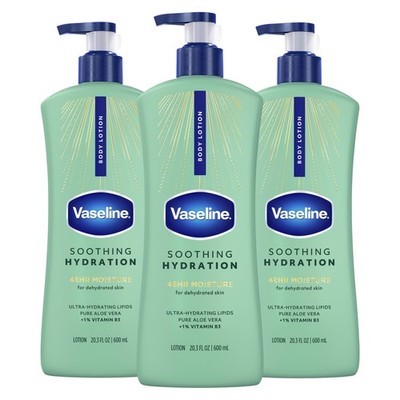 Vaseline Intensive Care Body Lotion for 20.3 Fl Oz (Pack of 3), Aloe Soothe
