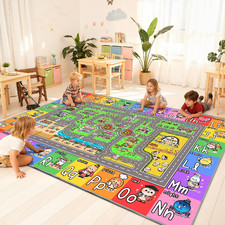 J Rombol Kids Road Rug For Playroom Bedroom Classroom 4X6 Kids Car Rug Play Mat