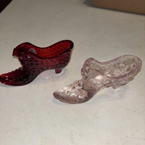 Two Fenton Glass Ladies Shoes 1 Signed Mint Condition