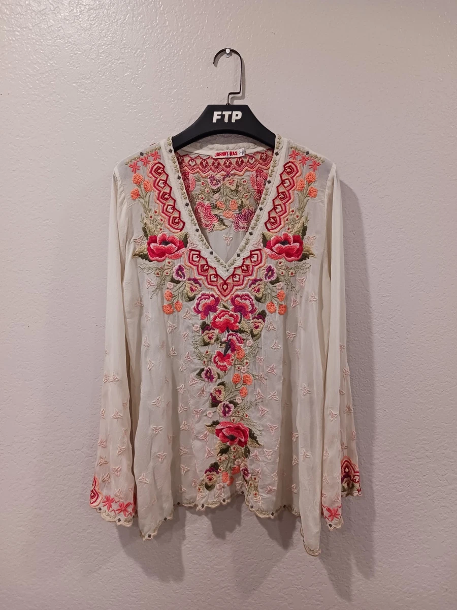 Haut Vintage Johny Was Fleuri Multicolore Taille XS - Occasion Très Bon état