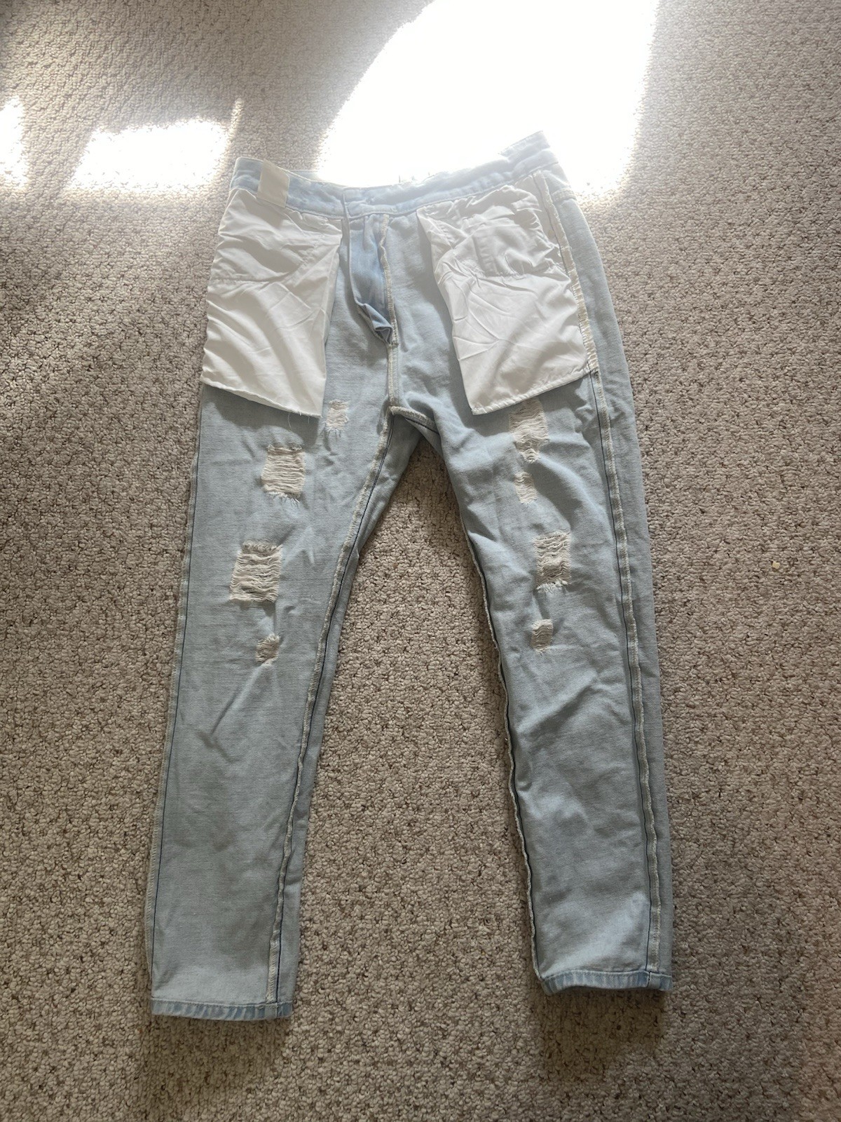 BoohooMAN Men's Ripped Skinny Jeans 30 x 32 Light Wash