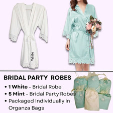 Bride 1 and Bridesmaid 5-Mint Color Satin Robes, Set of 6 for Wedding Party