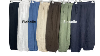 NEU SOMMER 2026 DAMEN ITALIENISCHE UNIFARBENE TASCHE LEINEN TONNENBEIN HOSE PANTS