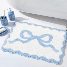 Scalloped Coquette Bow Microfiber Bath Mat 16x24" NonSlip Blue Rug