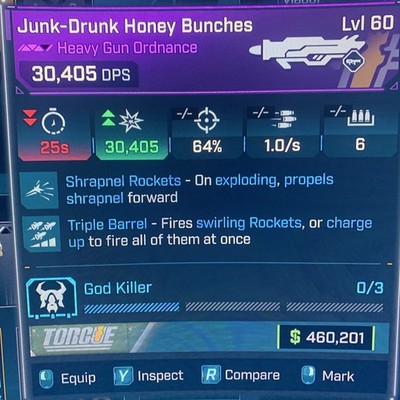 Borderlands 4 LVL 60 GOD ROLL HONEY BUNCHES TRIPLE BARREL SHRAPNE All PLATFORM