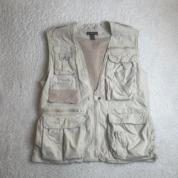Vintage banana republic men's cream utility fisherman hunting outdoors vest xl
