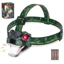 EverBrite Dinosaur Kid LED Headlamp Headlight T-Rex Head Lamp w/Roar&Silent Mode