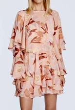 TED BAKER Pegaia Sleeve Detail Ruffle Festive Coral Mini Dress Womens US 2 6 8