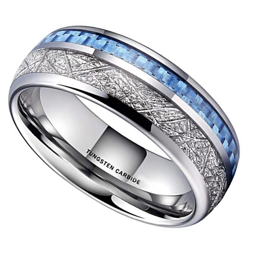 King Will - Anillo De Boda De Carburo De Wolframio Para Hombres, Natural, De 8 Mm, Color Negro Y Plateado Con Incrustaciones De Láminas Negras Y Doradas, Carburo De Tungsteno, Sin