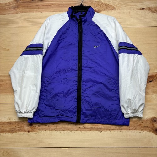 VINTAGE Nike Jacket Womens Medium Purple Full Zip Windbreaker Swoosh Ladies Y2K