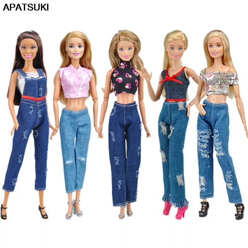 1Set Fashion Doll Clothes Short Top Jeans Pants Trousers Handmade Doll Clothes