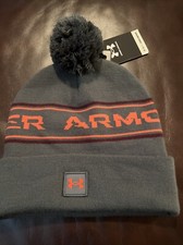 UNDER ARMOUR Mens HALFTIME POM Beanie Gray/Burgundy/Orange One Size