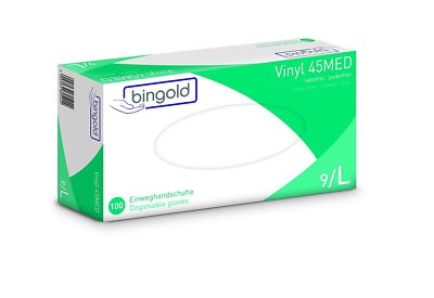 BINGOLD Einmalhandschuhe Vinylhandschuhe Vinyl 45MED transparent, Größe L, 100-e