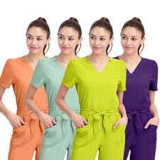 2025 Summer Strecth Medical Nursing Scrub Uniform Set Women V-Neck Straight