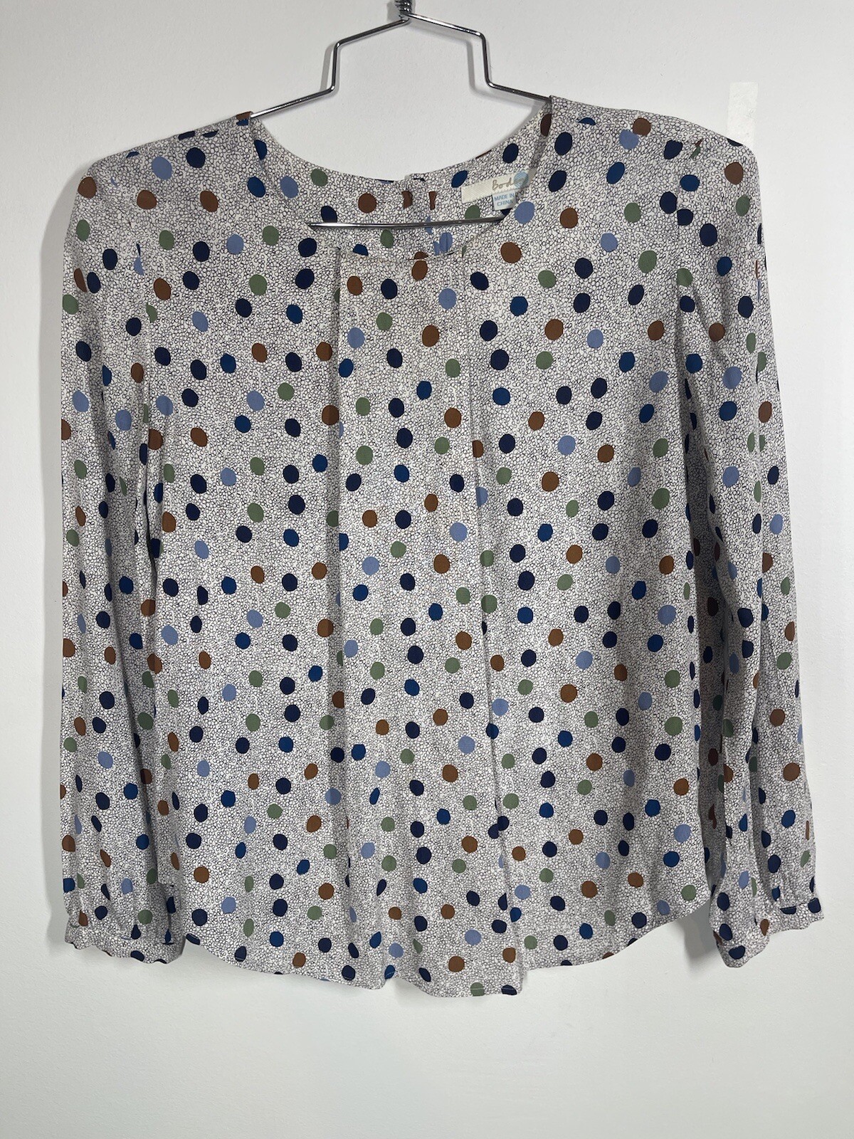 Boden Women’s Blouse Top Size 8 Cream With Polka Dots Long Sleeve Back Buttons