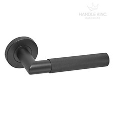 Matte Black Knurled Door Handles on Rose