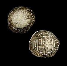 X121: Charles 1st Hammered Silver Sixpence, im Triangle, cl.4(3), Briot, S.2817