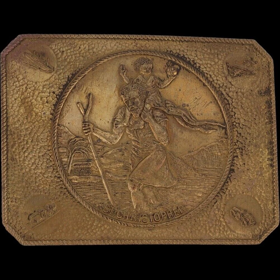 Nuevo Latón San Cristóbal Patrón Viaje Católico 70 Nuevo de Lote Antiguo Hebilla de Cinturón Foto 3 de 4