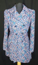 Dunnes Womens Blue Floral Flower Belted Light Rain Coat Size Uk 12 Eu 40